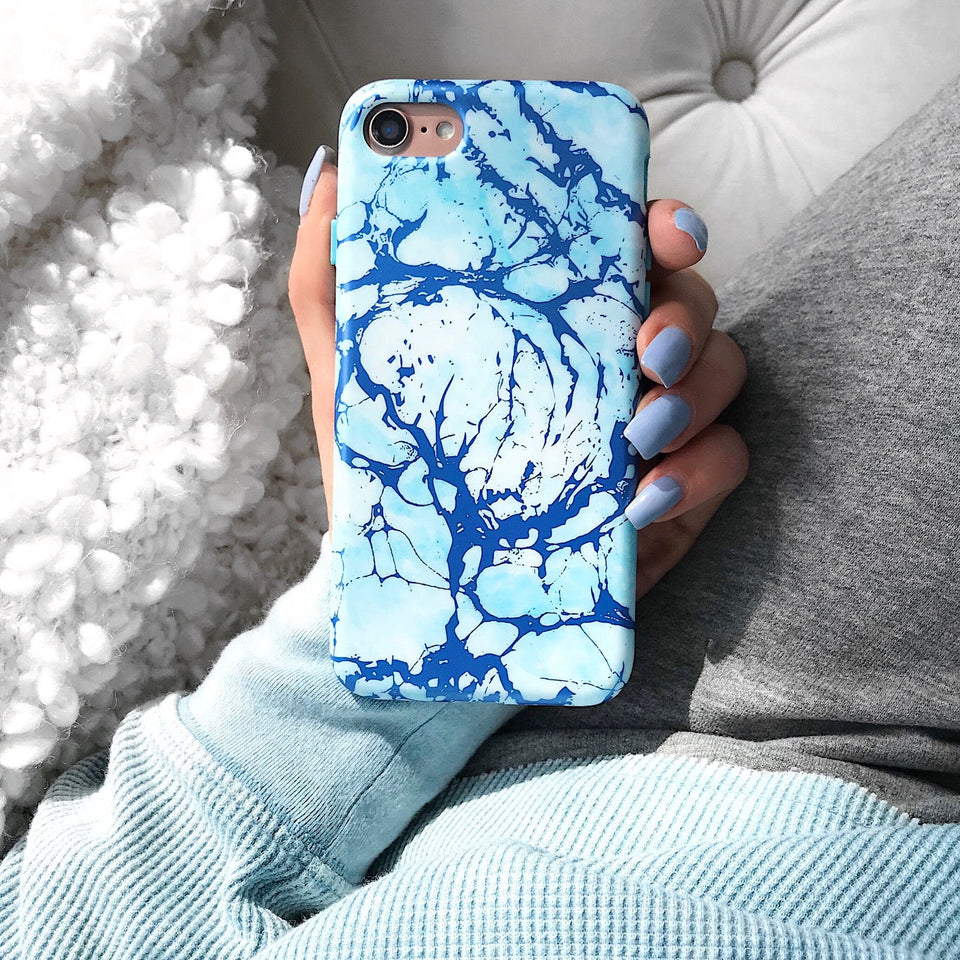 Ocean Blue Chrome Marble iPhone Case