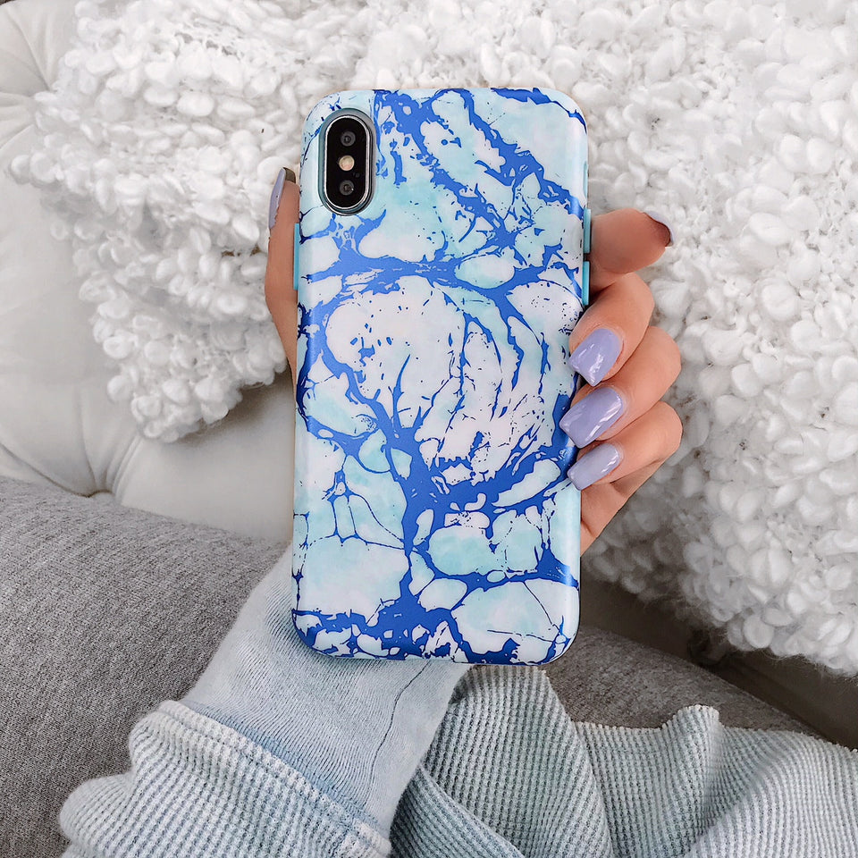 Ocean Blue Chrome Marble iPhone Case