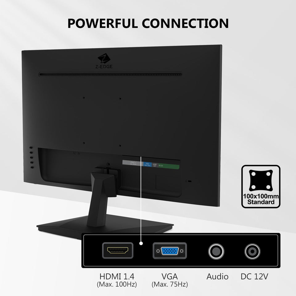 24 inch Monitor. Z-Edge Computer Monitor. Full HD 1920 x 1080p IPS Display 100Hz PC Monitor with HDMI. VGA. Frameless. Anti-Glare Screen