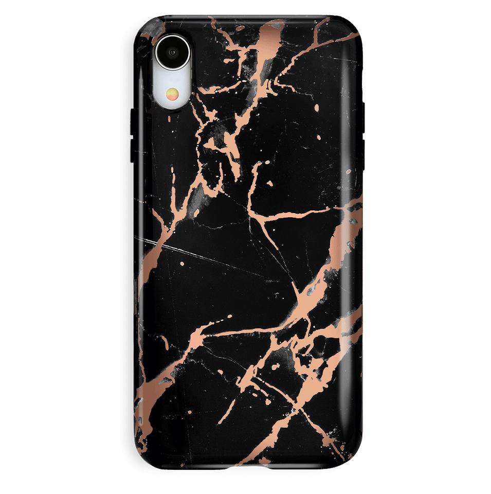 Black Marble Rose Gold Chrome iPhone Case