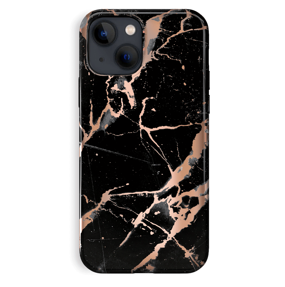 Black Marble Rose Gold Chrome iPhone Case