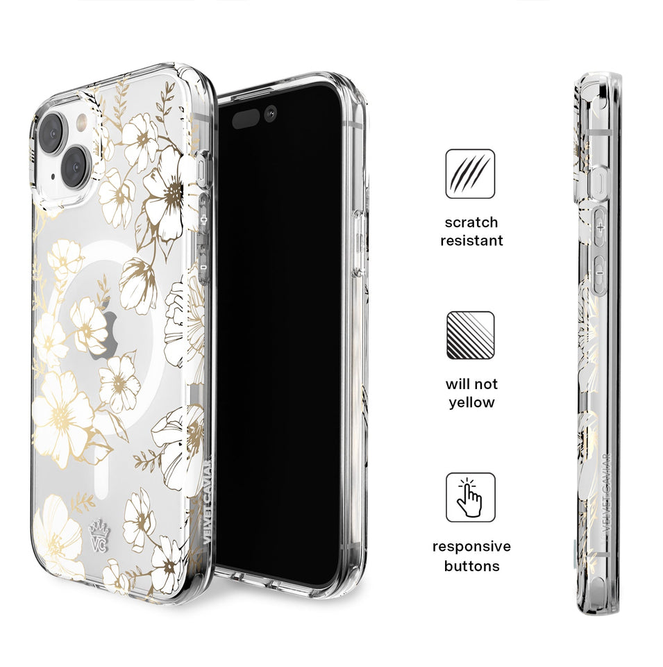 White and Gold Floral Clear iPhone Case