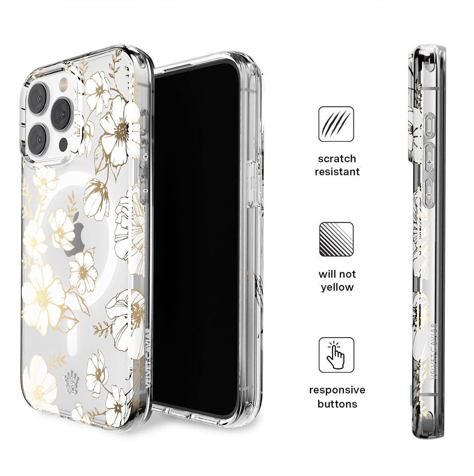 White and Gold Floral Clear iPhone Case