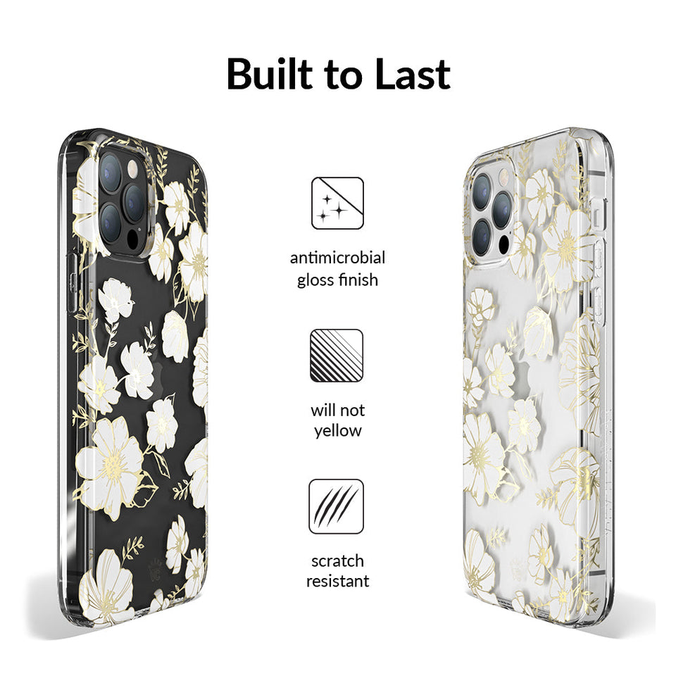 White and Gold Floral Clear iPhone Case