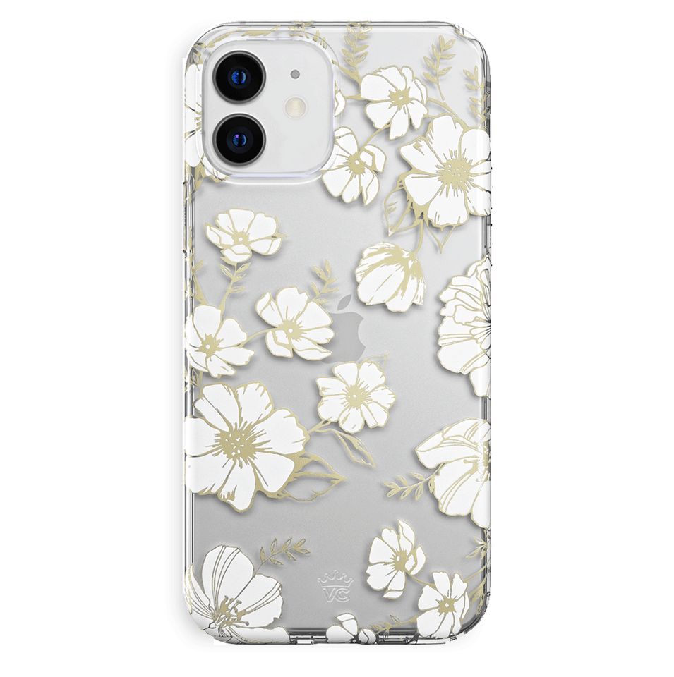 White and Gold Floral Clear iPhone Case