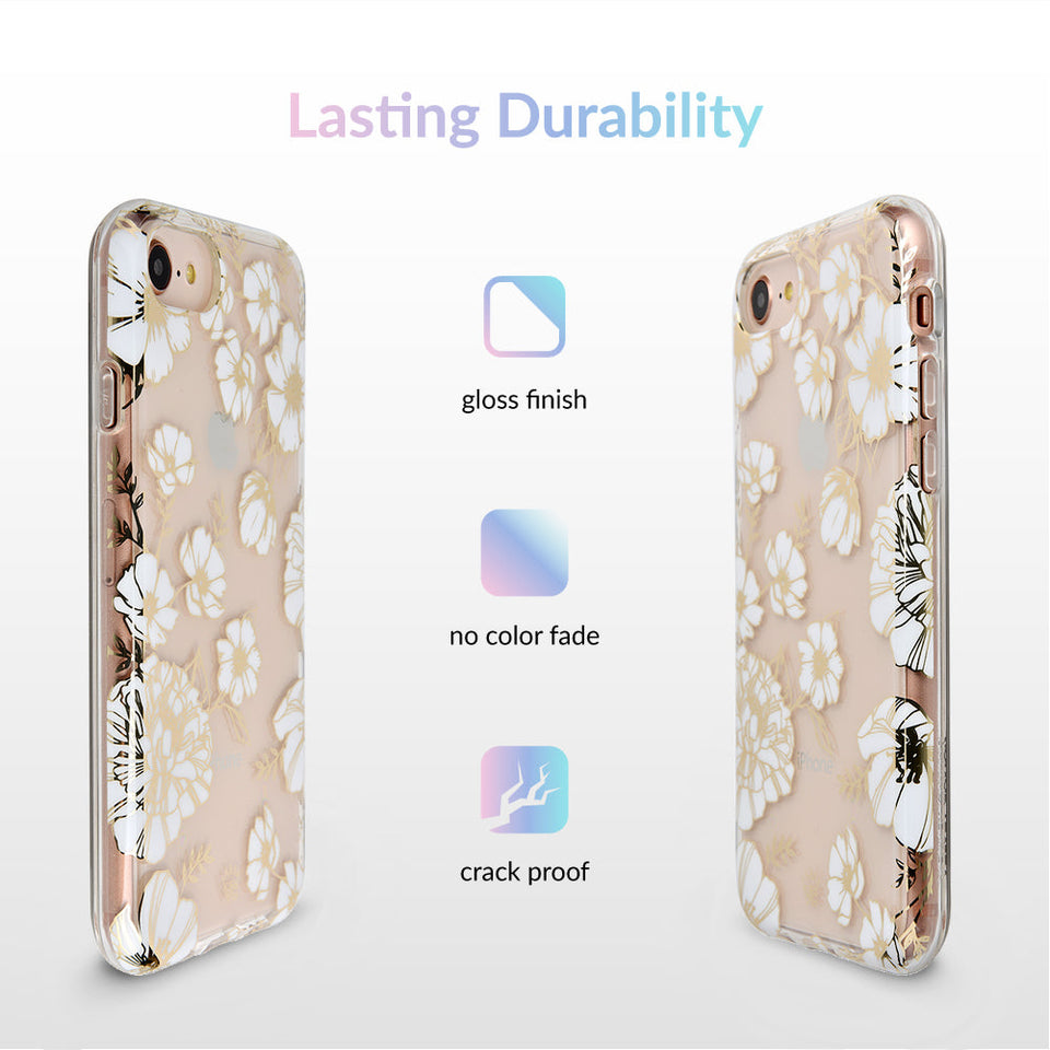 White and Gold Floral Clear iPhone Case