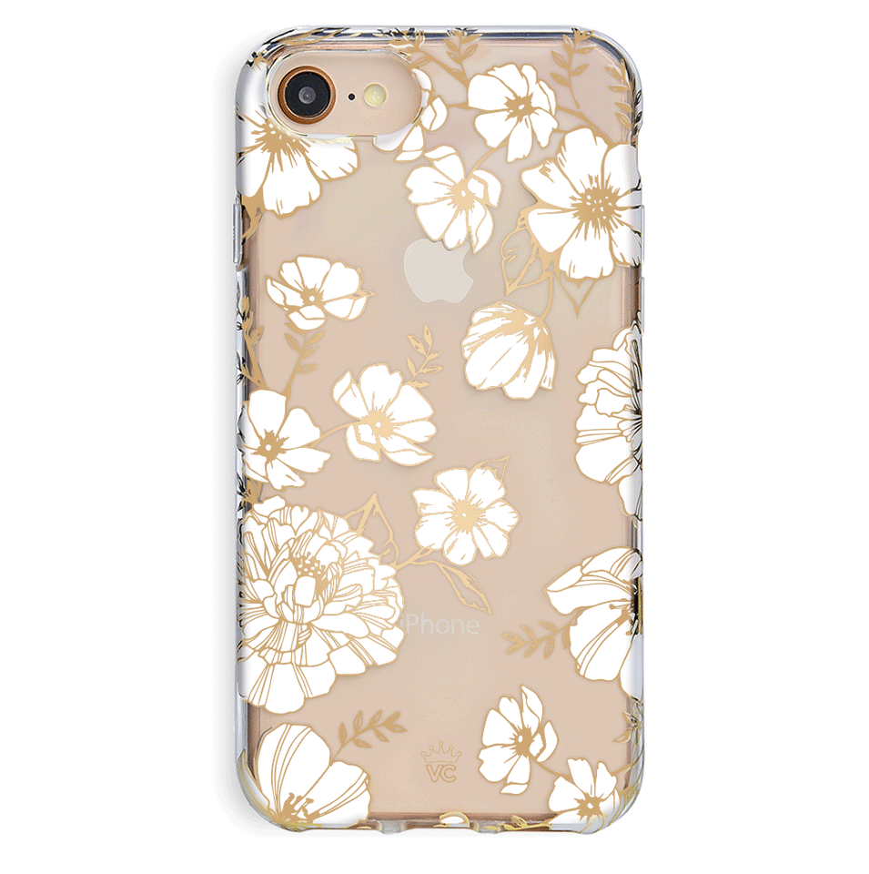 White and Gold Floral Clear iPhone Case