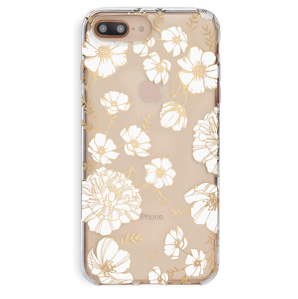 White and Gold Floral Clear iPhone Case