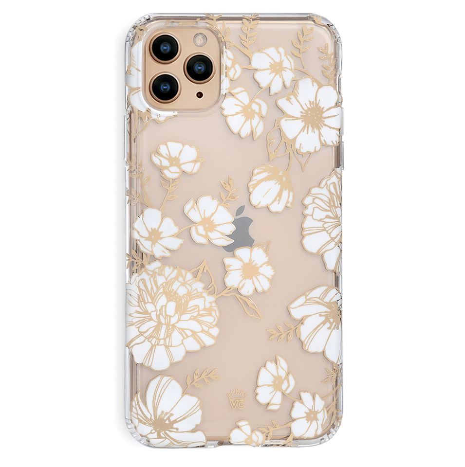 White and Gold Floral Clear iPhone Case