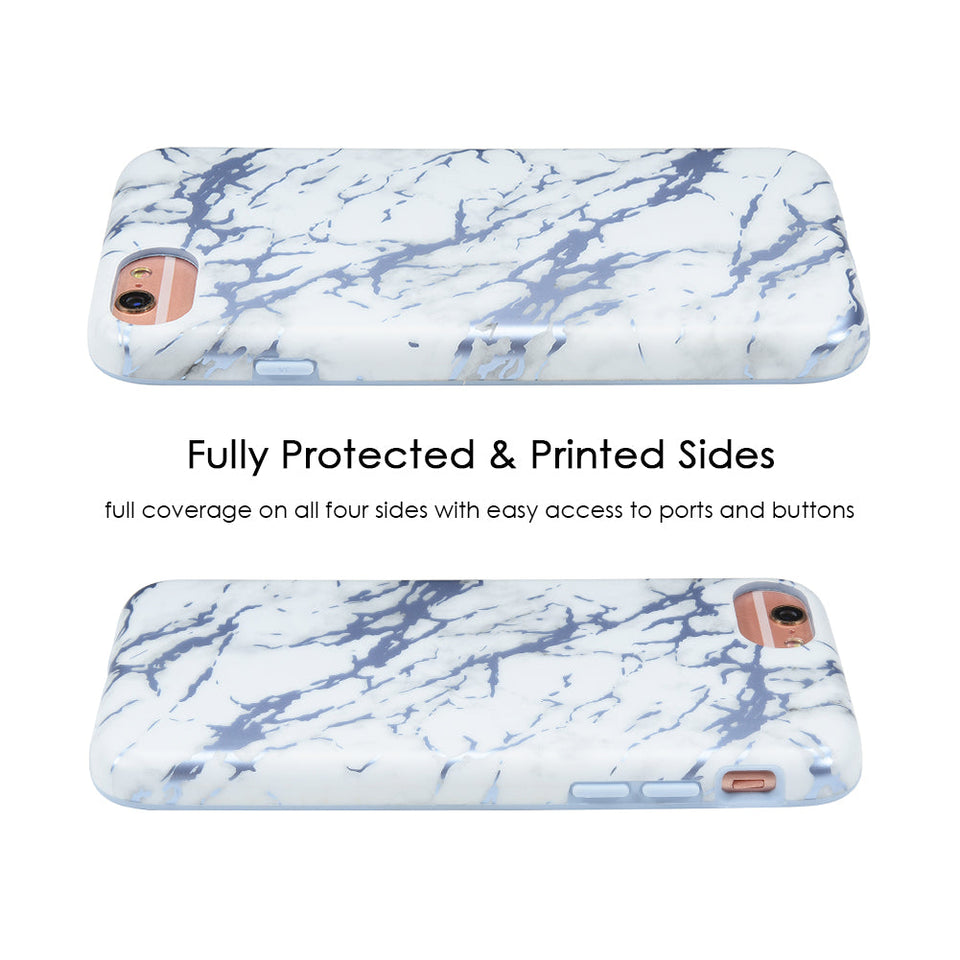White Marble Blue Chrome iPhone Case